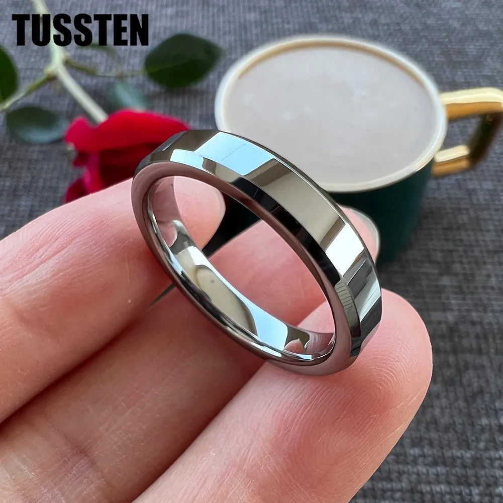 High Quality Beveled Polished Finish 4MM for Men and Women Tungsten Comfort Fit Wedding Band