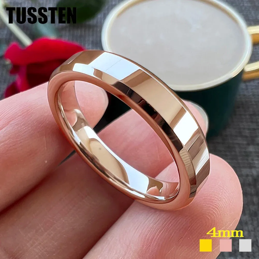 High Quality Beveled Polished Finish 4MM for Men and Women Tungsten Comfort Fit Wedding Band