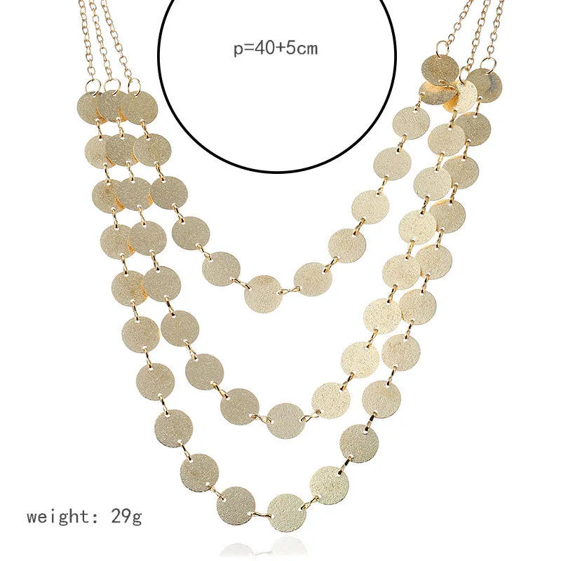 Hot Selling Ethnic Multi Layer Coins Choker Necklace Gold Color Round Necklace Collar Jewelry
