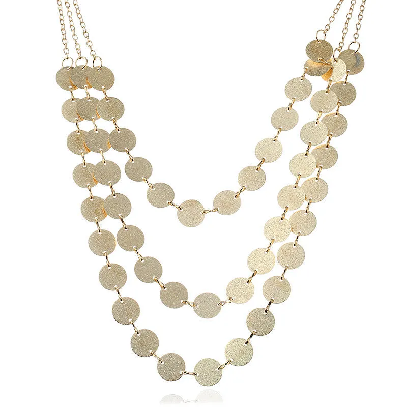 Hot Selling Ethnic Multi Layer Coins Choker Necklace Gold Color Round Necklace Collar Jewelry
