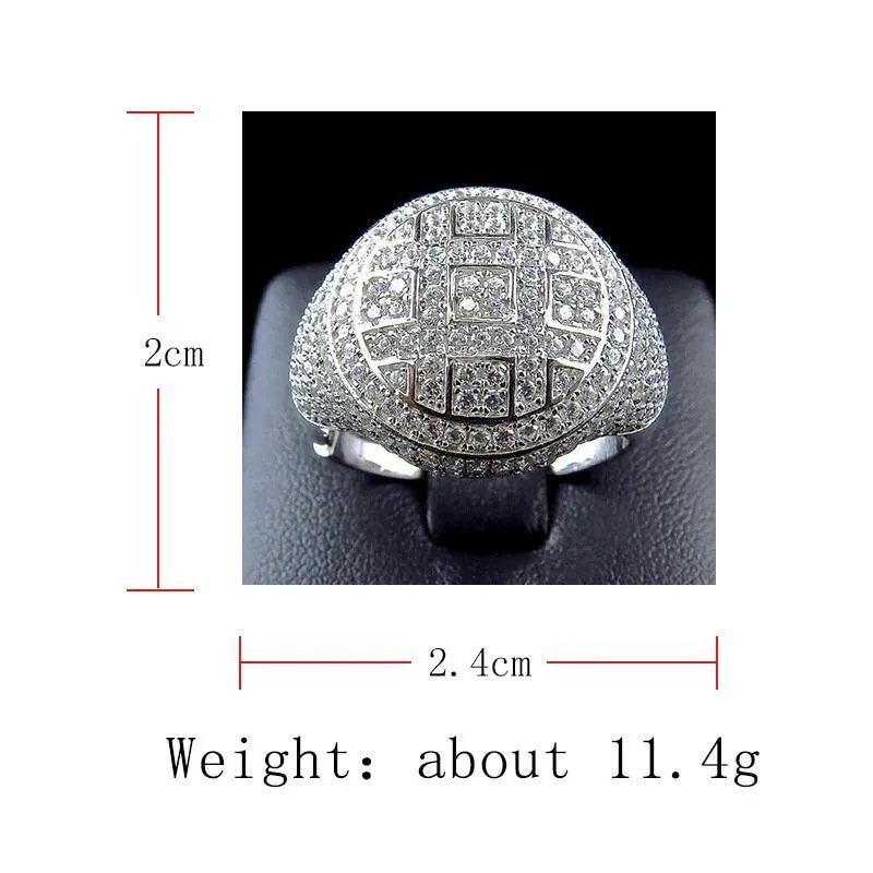 Iced Out Cubic Zircon Round Ring for Men