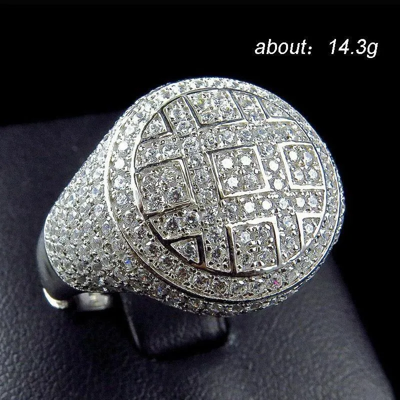 Iced Out Cubic Zircon Round Ring for Men