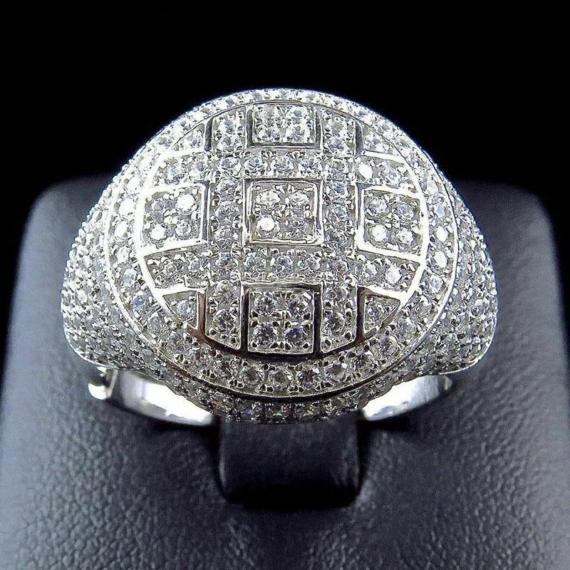 Iced Out Cubic Zircon Round Ring for Men