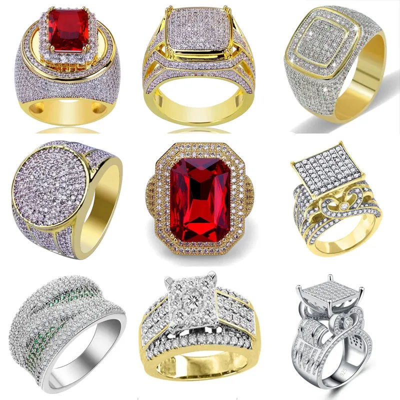 Iced Out Rings Men Ring Gold Color