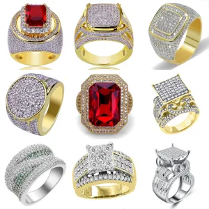 Iced Out Rings Men Ring Gold Color