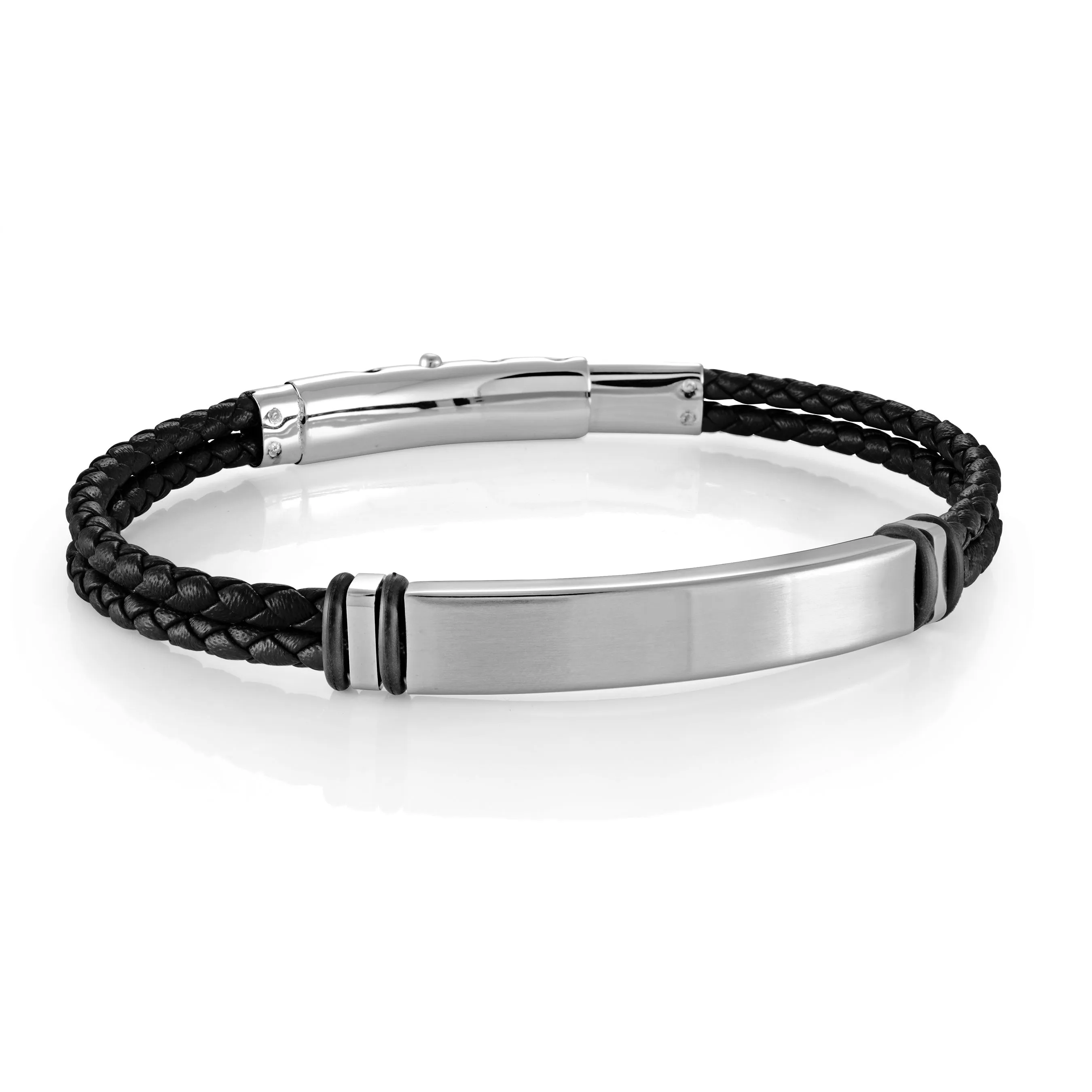 ID-Plate Adjustable Clasp Leather Bracelet
