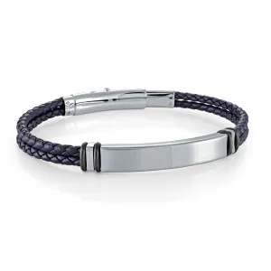 ID-Plate Adjustable Clasp Leather Bracelet