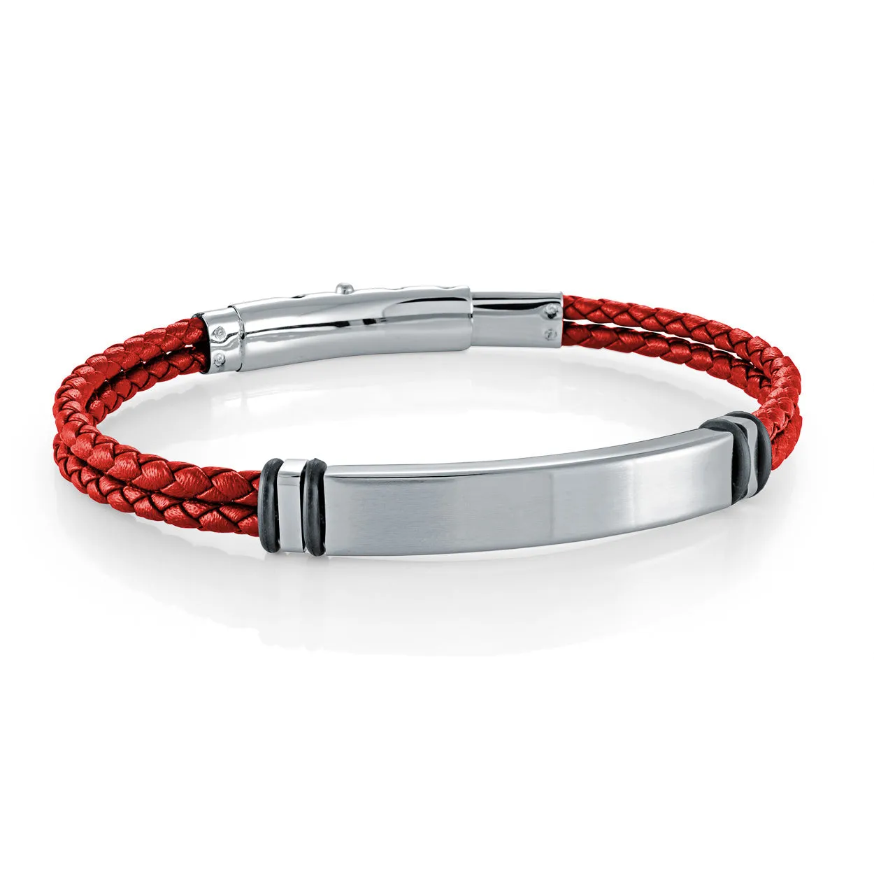 ID-Plate Adjustable Clasp Leather Bracelet