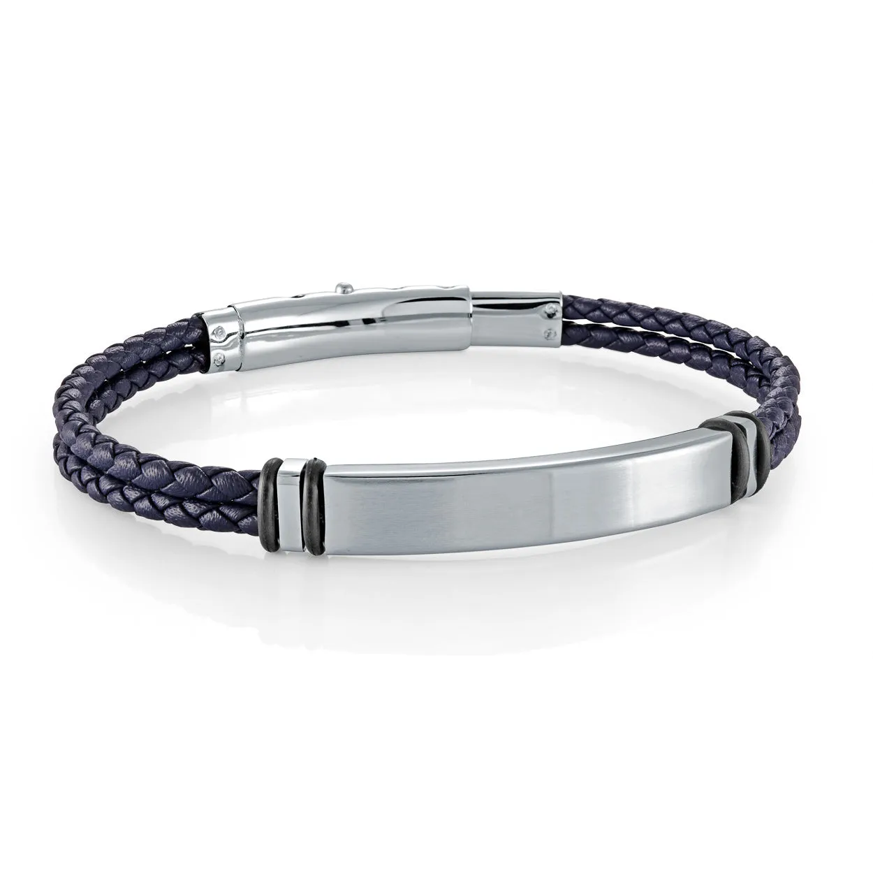 ID-Plate Adjustable Clasp Leather Bracelet