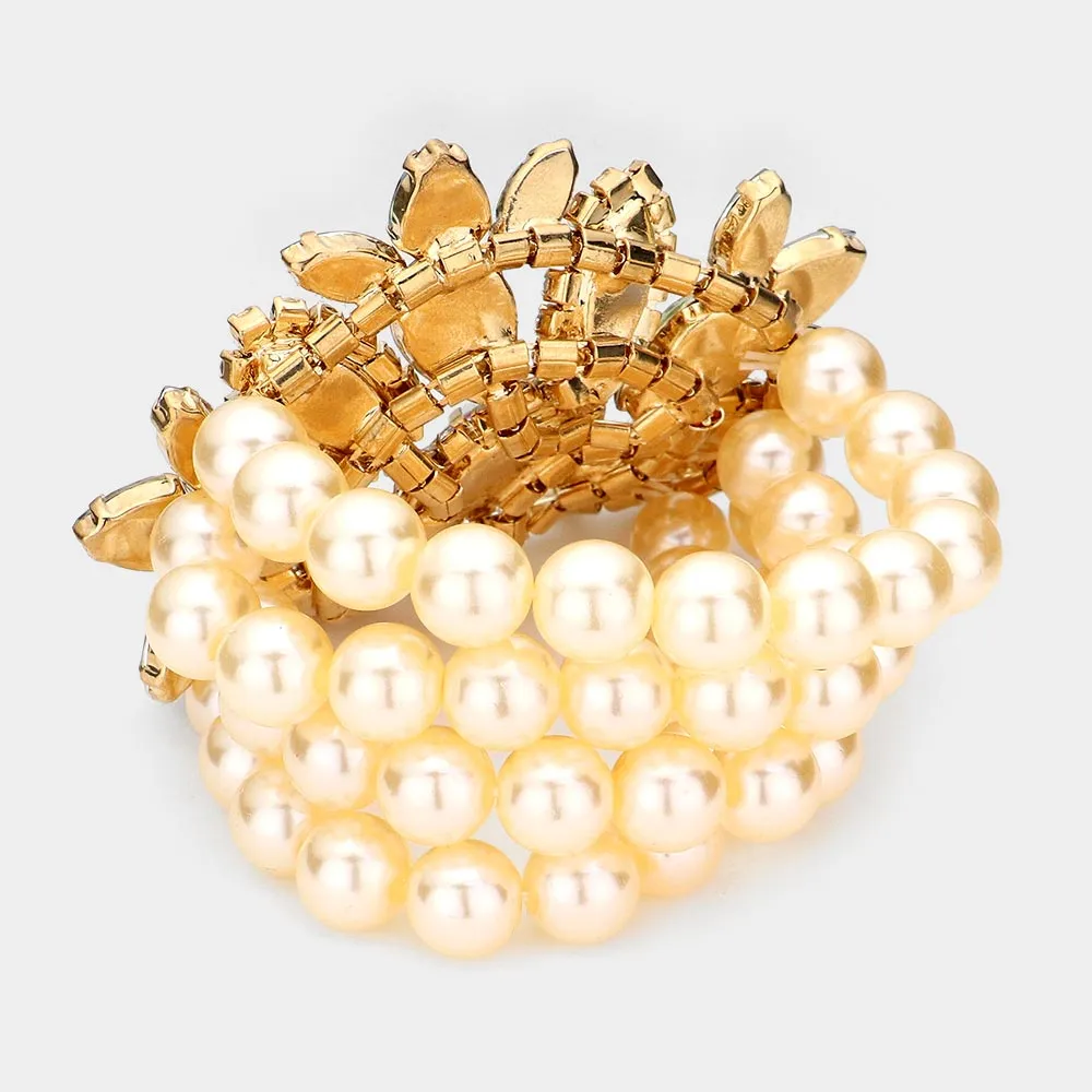 iLLASPARKZ Flower Stone Cluster Embellished Pearl Bracelet