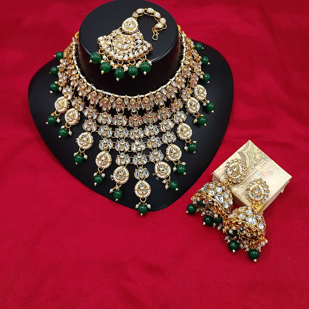 JewelMaze Gold Plated Kundan Stone And Beads Choker Necklace Set