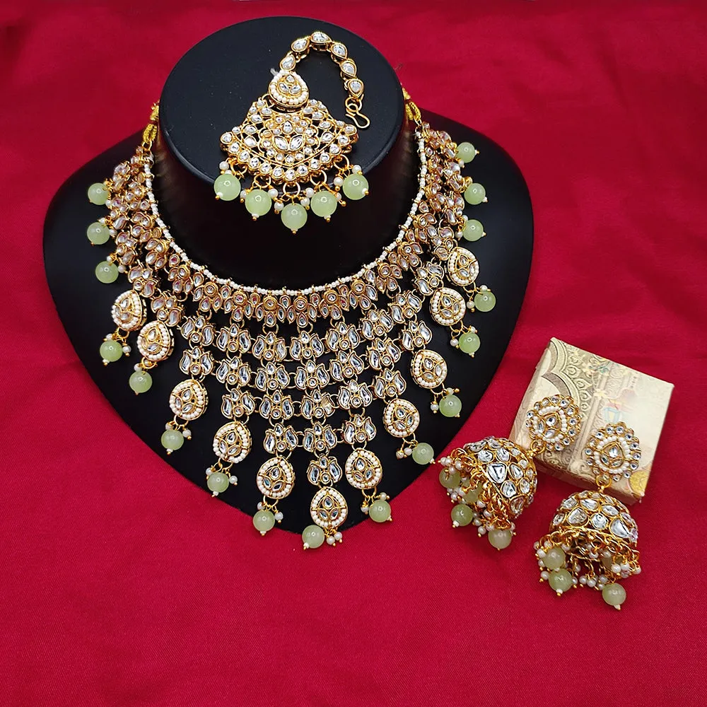 JewelMaze Gold Plated Kundan Stone And Beads Choker Necklace Set