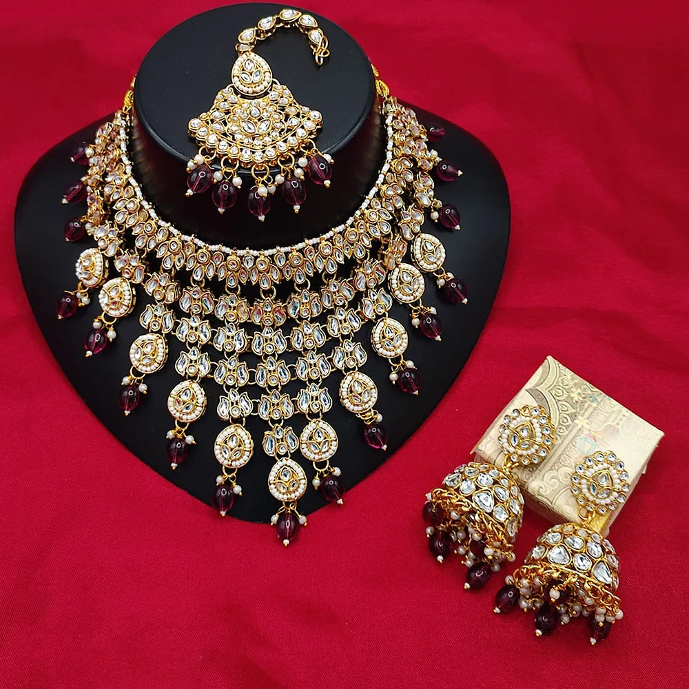JewelMaze Gold Plated Kundan Stone And Beads Choker Necklace Set