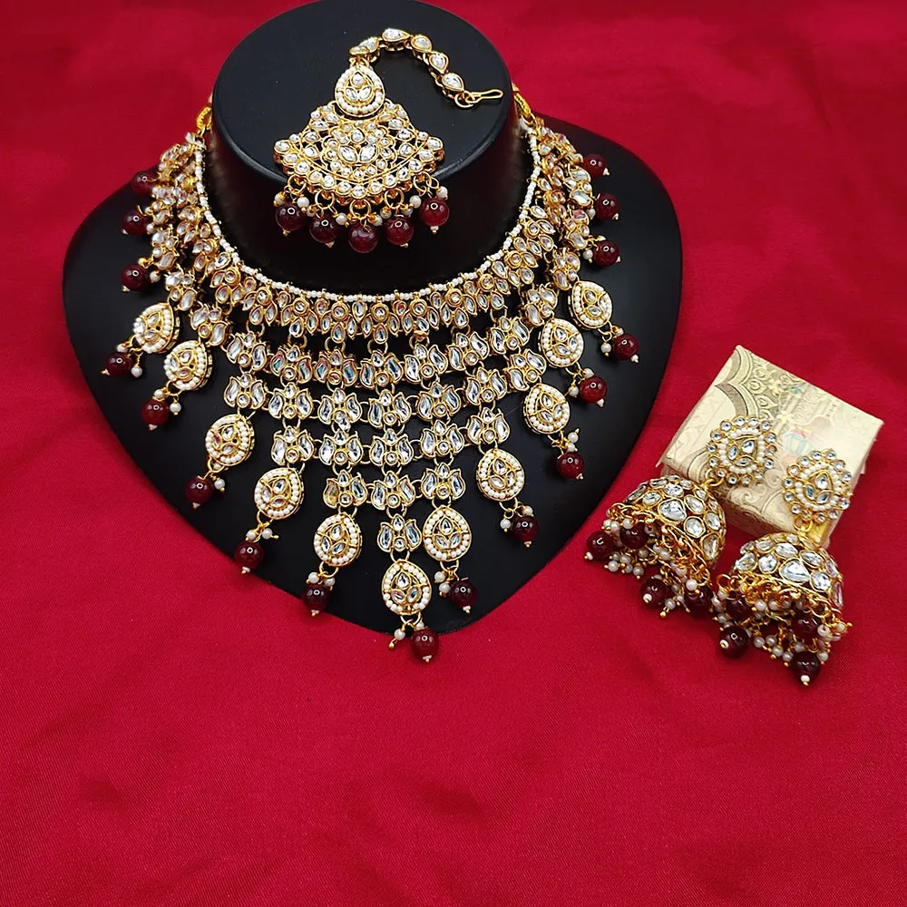 JewelMaze Gold Plated Kundan Stone And Beads Choker Necklace Set