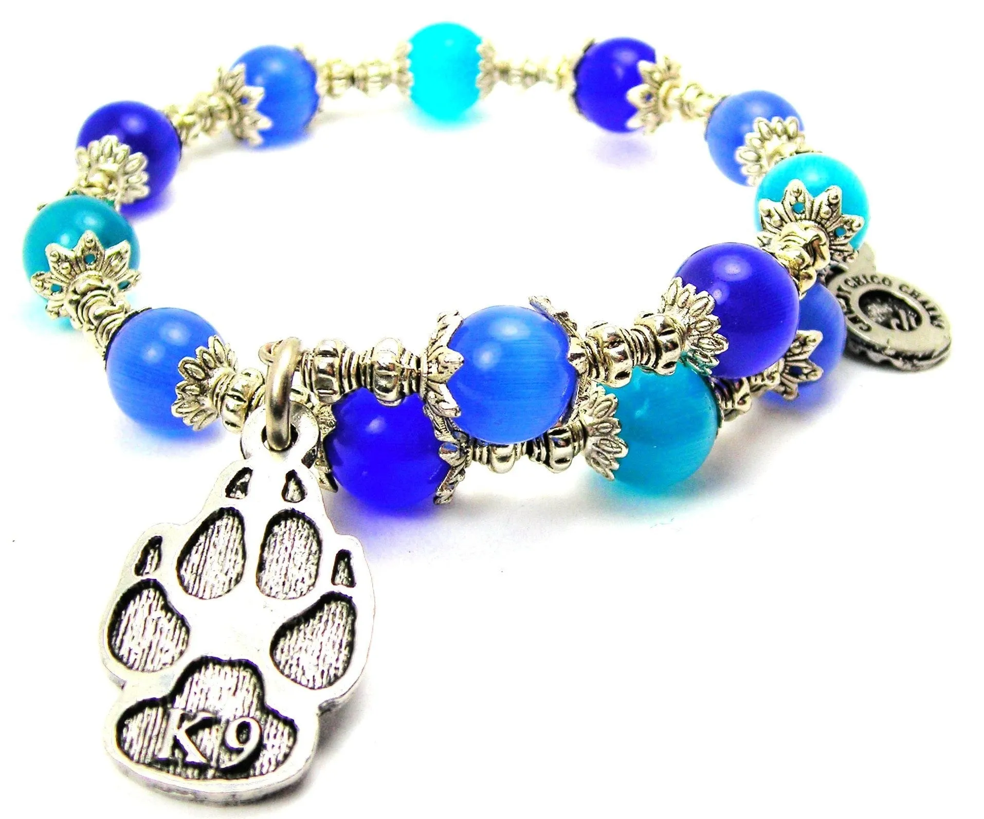 K9 Paw Print Cat's Eye Beaded Wrap Bracelet