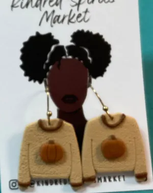 Kindred Spirits Market Earrings Style 1084 - Fall sweater with pumpkin