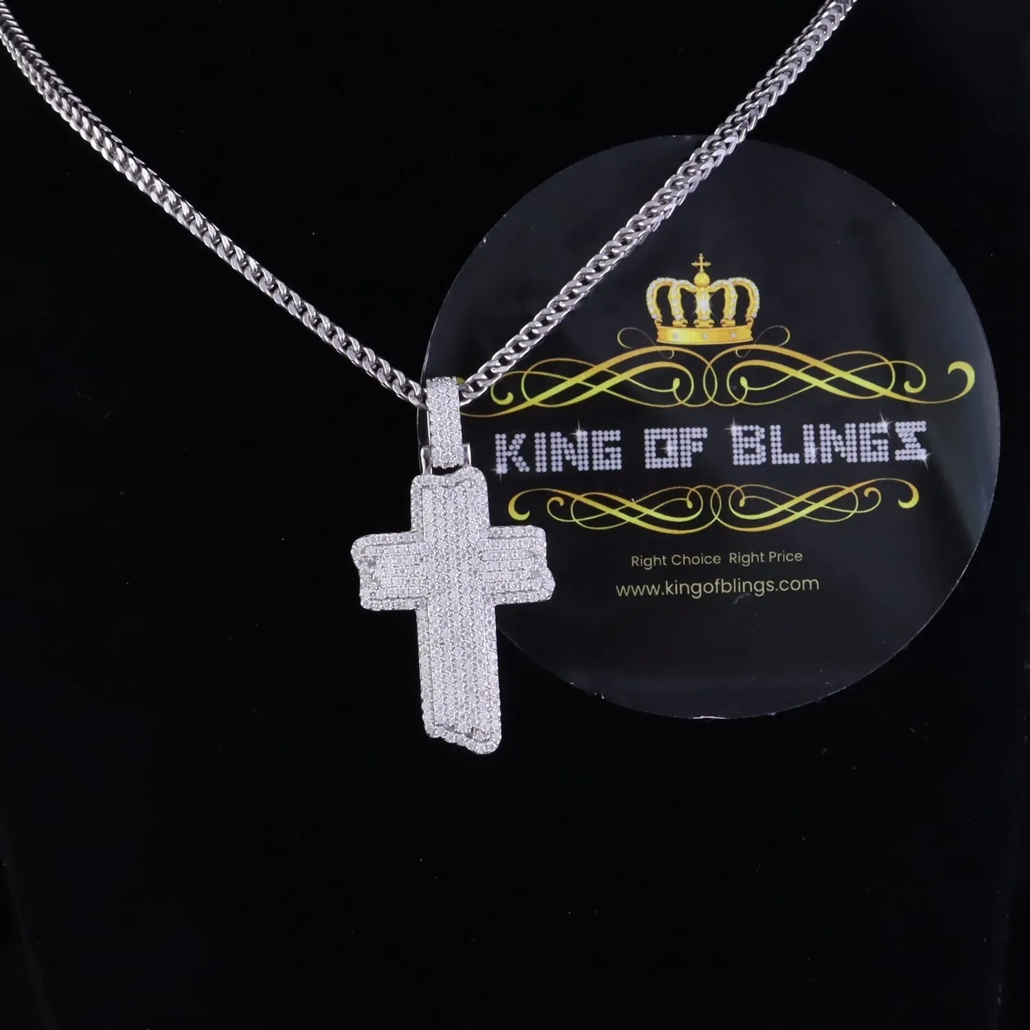 King Of Bling's 3.0ct VVS D Moissanite White Sterling Silver Charm Cross Pendant Men's & Women's