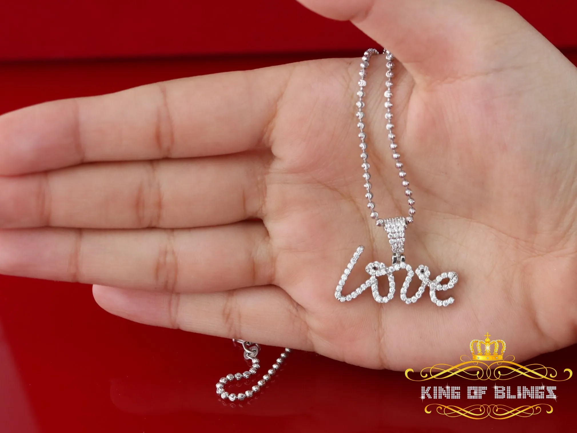 King Of Bling's Fancy 925 White Sterling Silver with LOVE Shape Pendant 1.75ct Cubic Zirconia