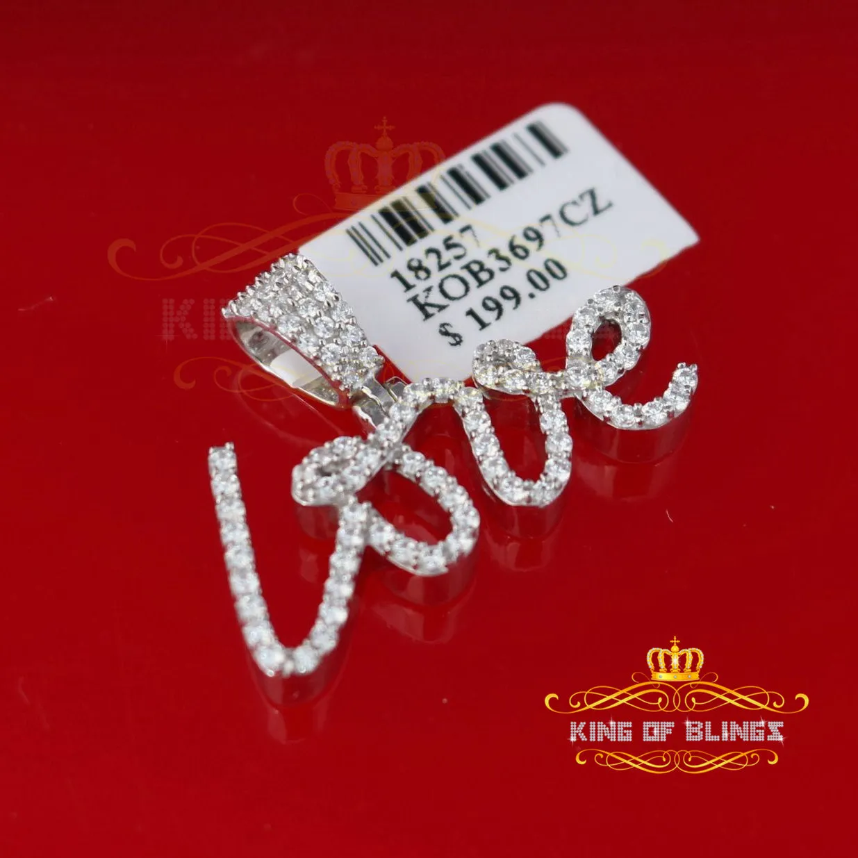 King Of Bling's Fancy 925 White Sterling Silver with LOVE Shape Pendant 1.75ct Cubic Zirconia