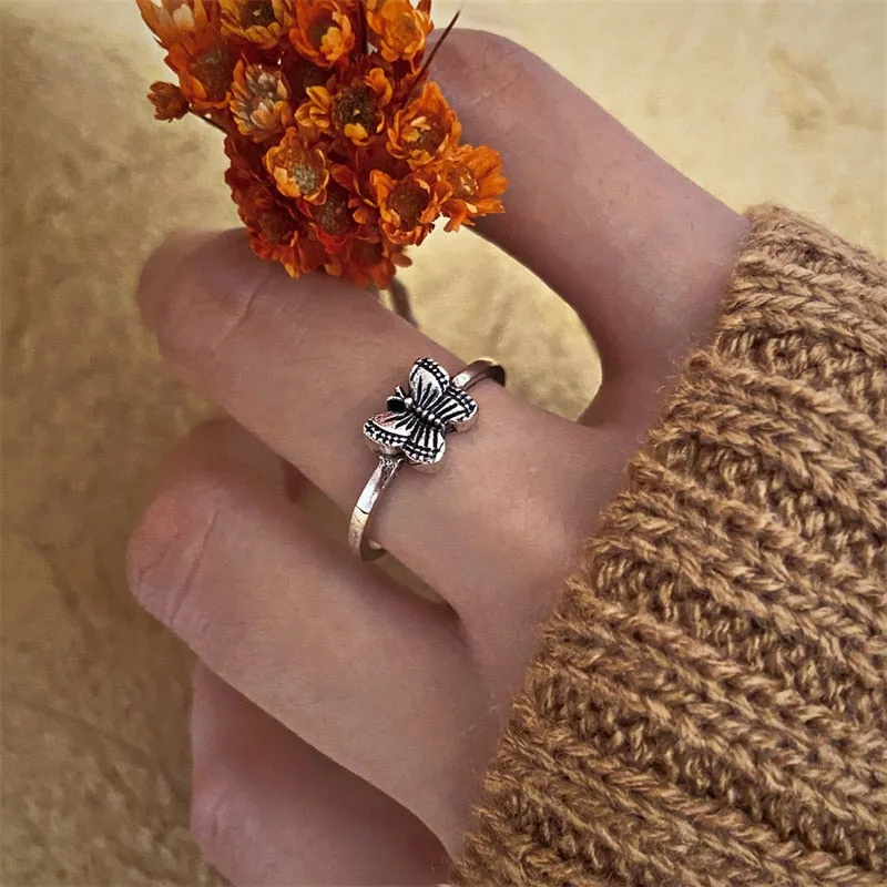 Korean Fashion Butterfly Rings for Women Punk Trendy Vintage Smooth
