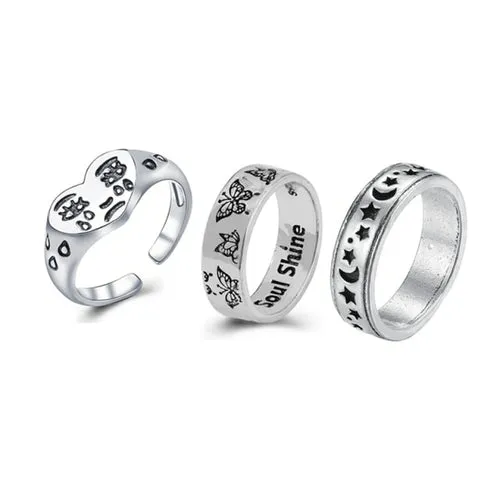 Korean Fashion Butterfly Rings for Women Punk Trendy Vintage Smooth