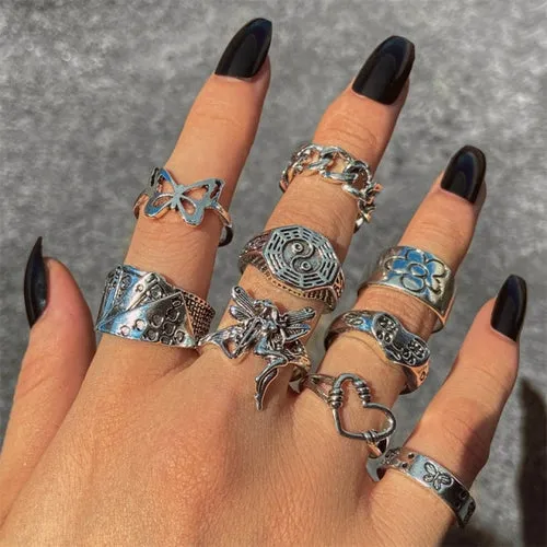 Korean Fashion Butterfly Rings for Women Punk Trendy Vintage Smooth