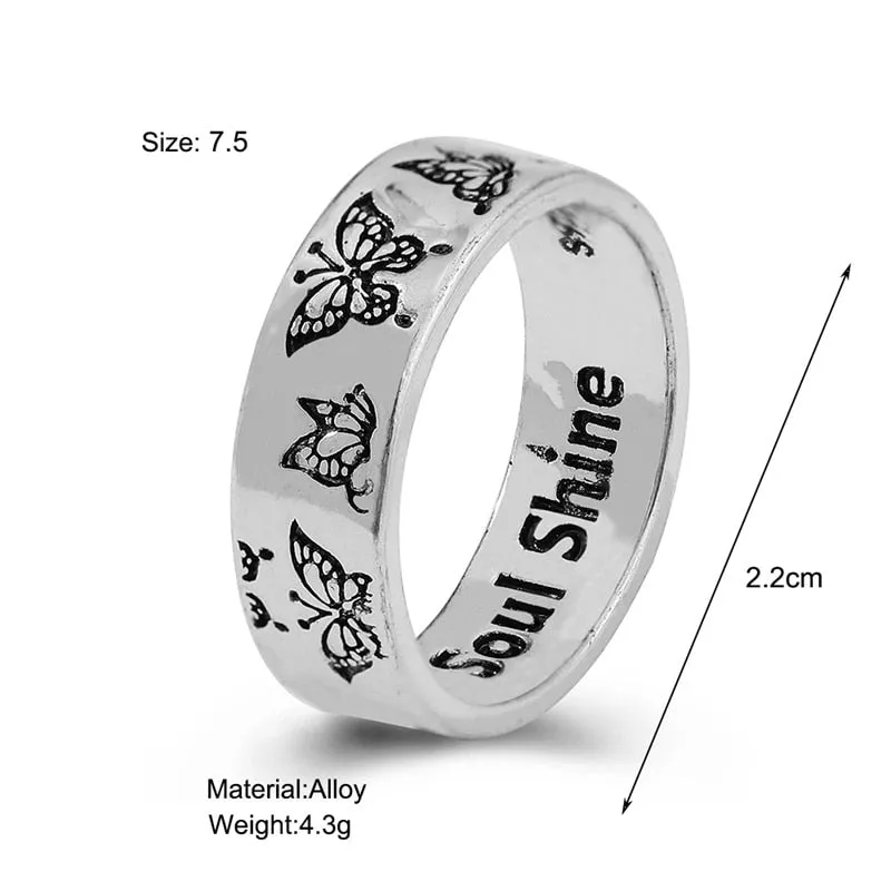 Korean Fashion Butterfly Rings for Women Punk Trendy Vintage Smooth