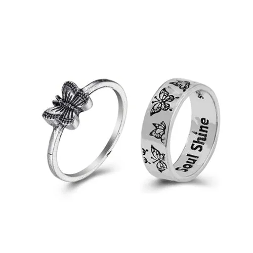 Korean Fashion Butterfly Rings for Women Punk Trendy Vintage Smooth