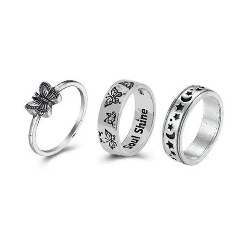 Korean Fashion Butterfly Rings for Women Punk Trendy Vintage Smooth