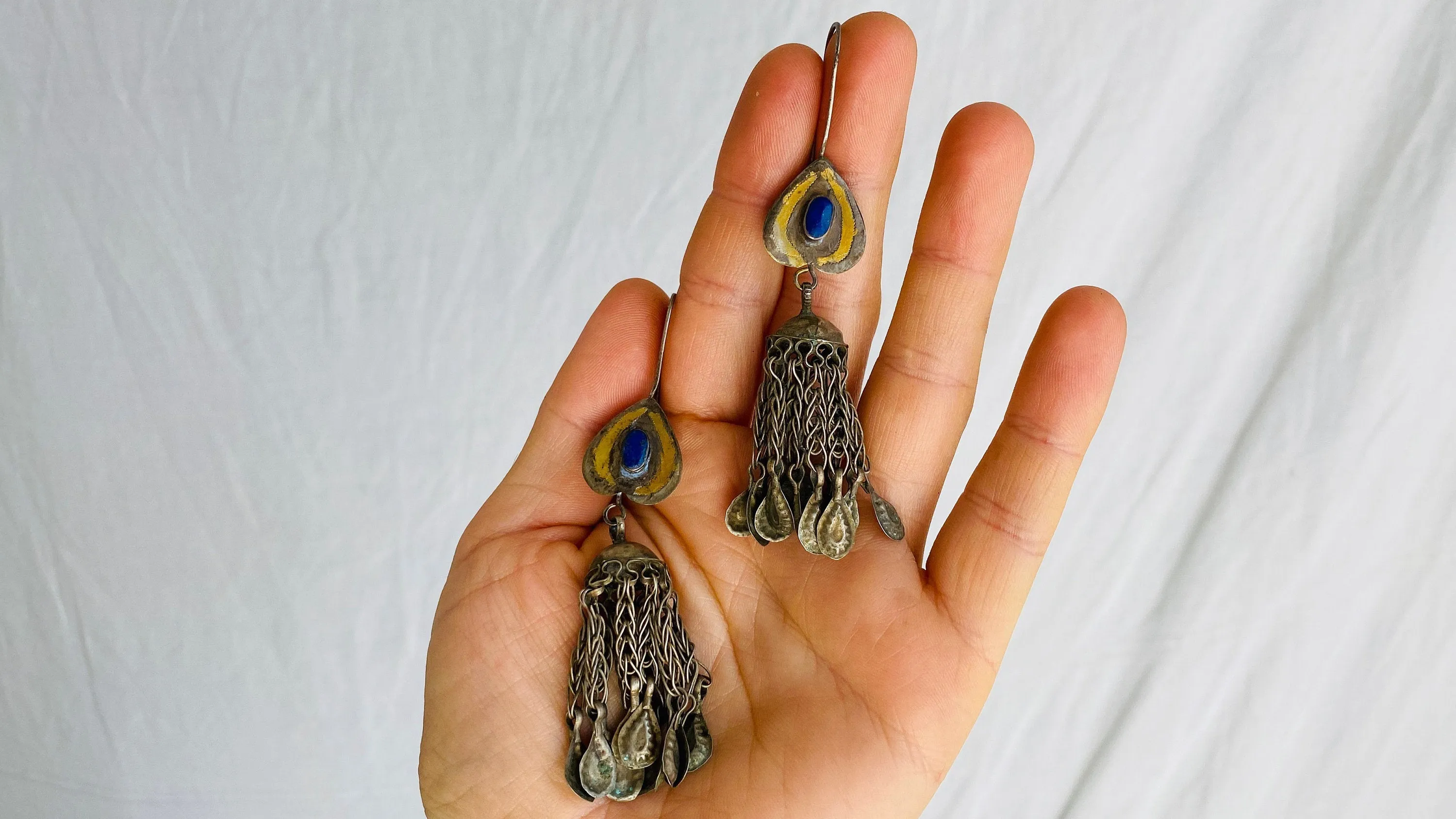 Kuchi Lapis Earrings. Silver Plated
