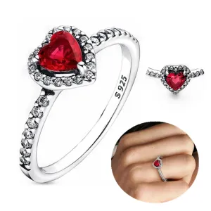 Lady Glams Elevated Red Heart Ring - Silver Color CZ Cubic Zircon Star Moon Flower Wedding Jewelry Gift