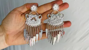 Large Silver Dangle Earrings. Hmong