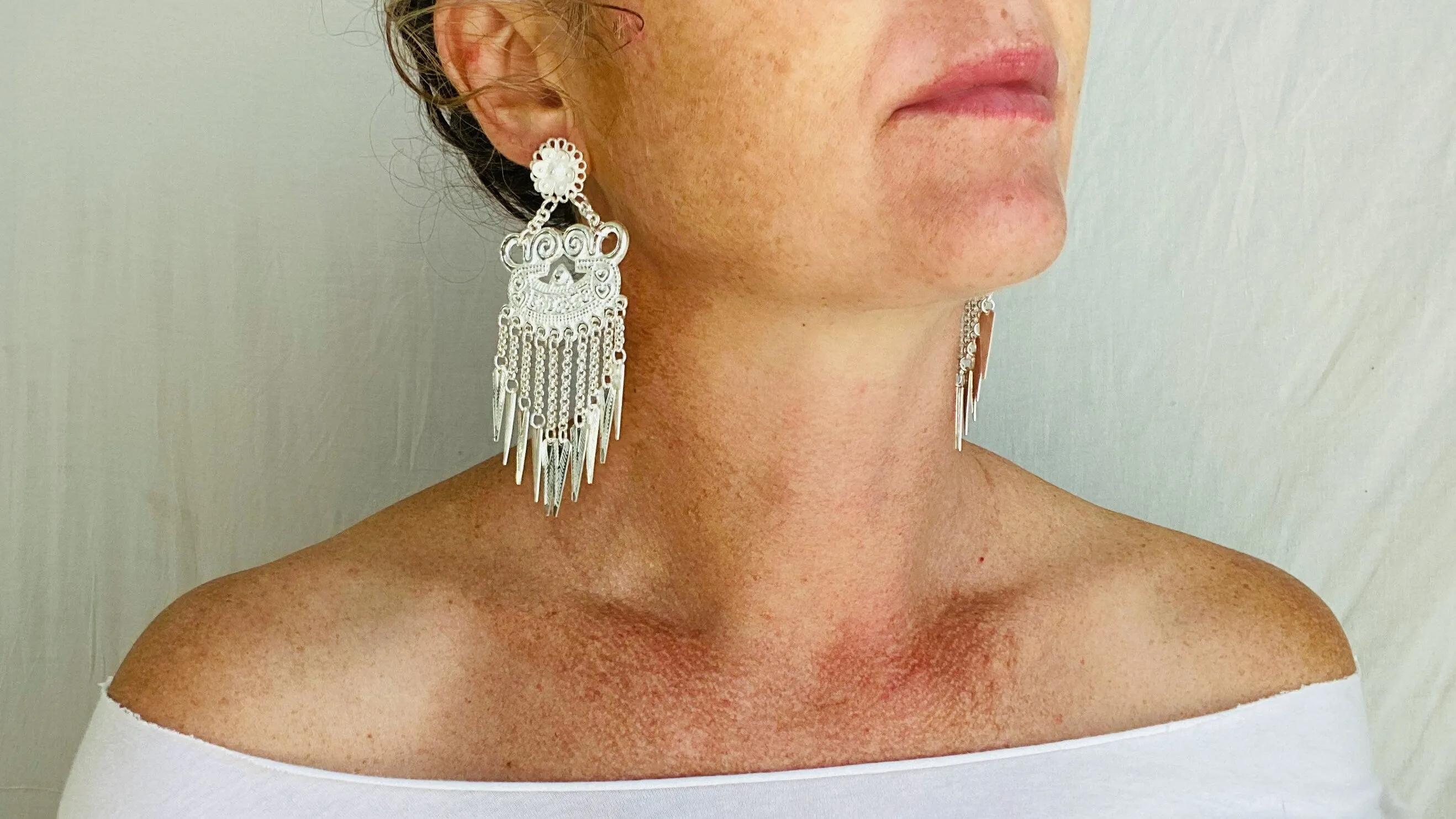 Large Silver Dangle Earrings. Hmong
