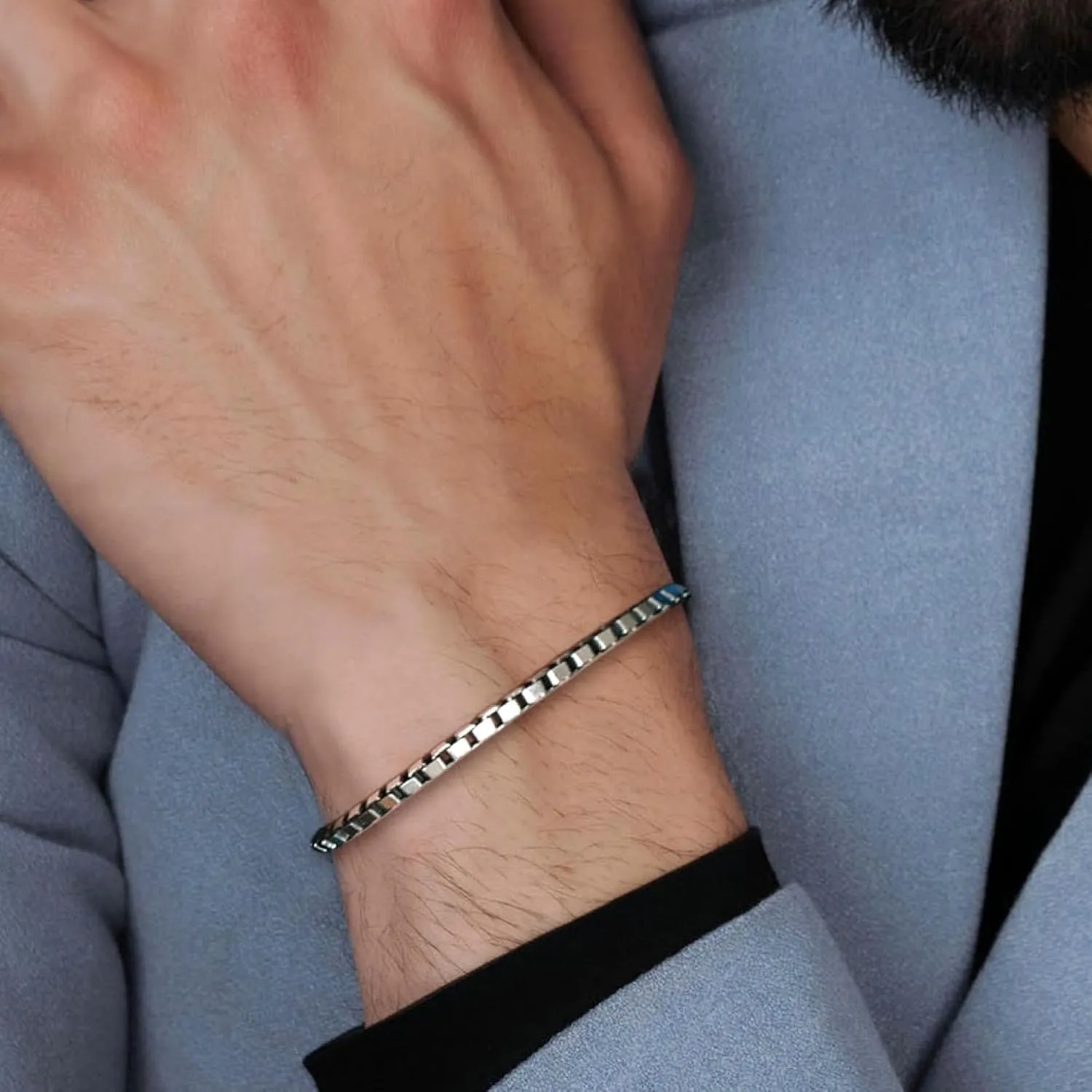 LeCalla Solid 925 Sterling Silver Italian Box Chain Bracelets for Men | Classic 3.5MM Minimalist Silver Bracelets (7.5, 8, 8.5, 9 Inches), Made in Italy