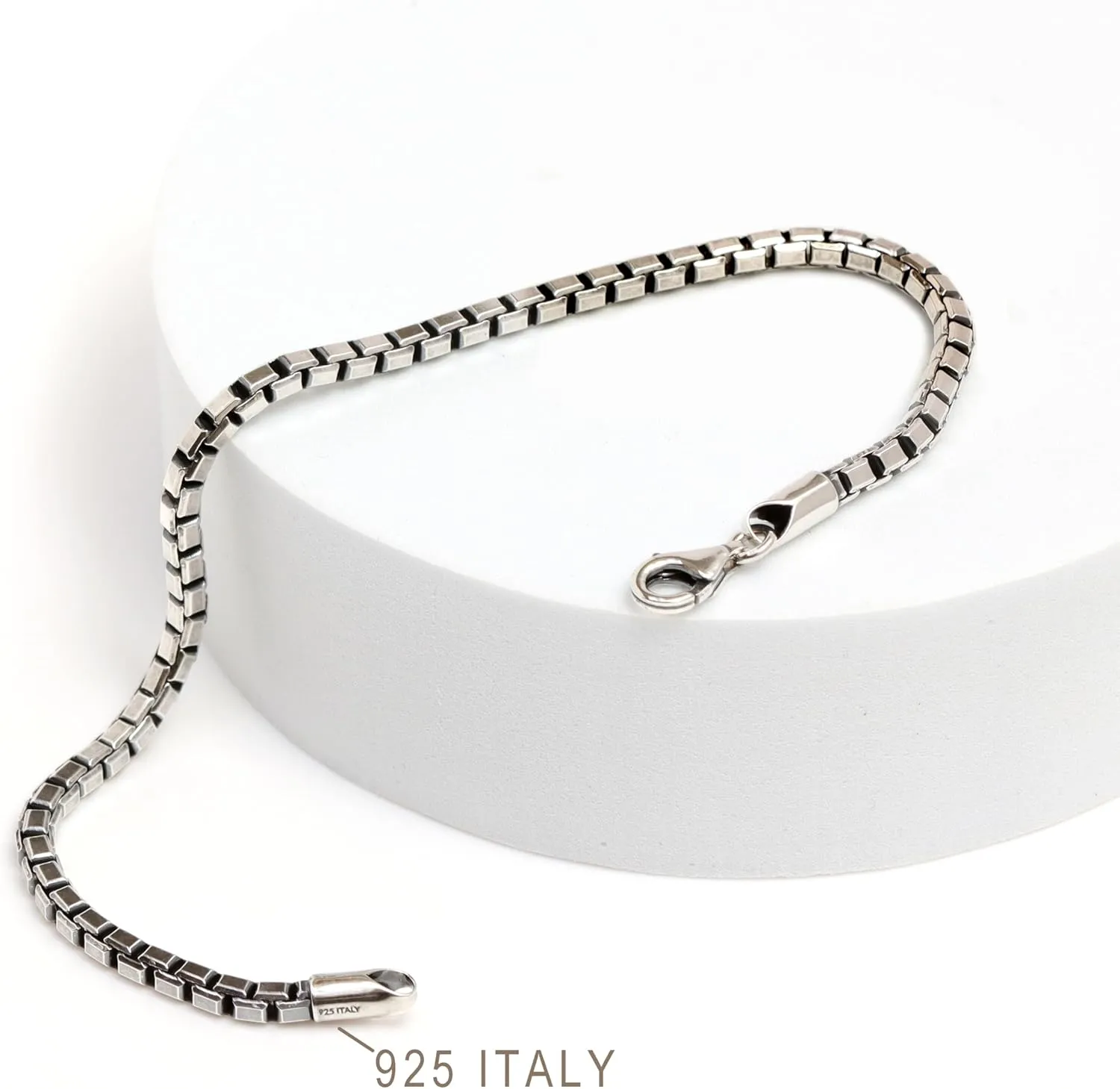 LeCalla Solid 925 Sterling Silver Italian Box Chain Bracelets for Men | Classic 3.5MM Minimalist Silver Bracelets (7.5, 8, 8.5, 9 Inches), Made in Italy