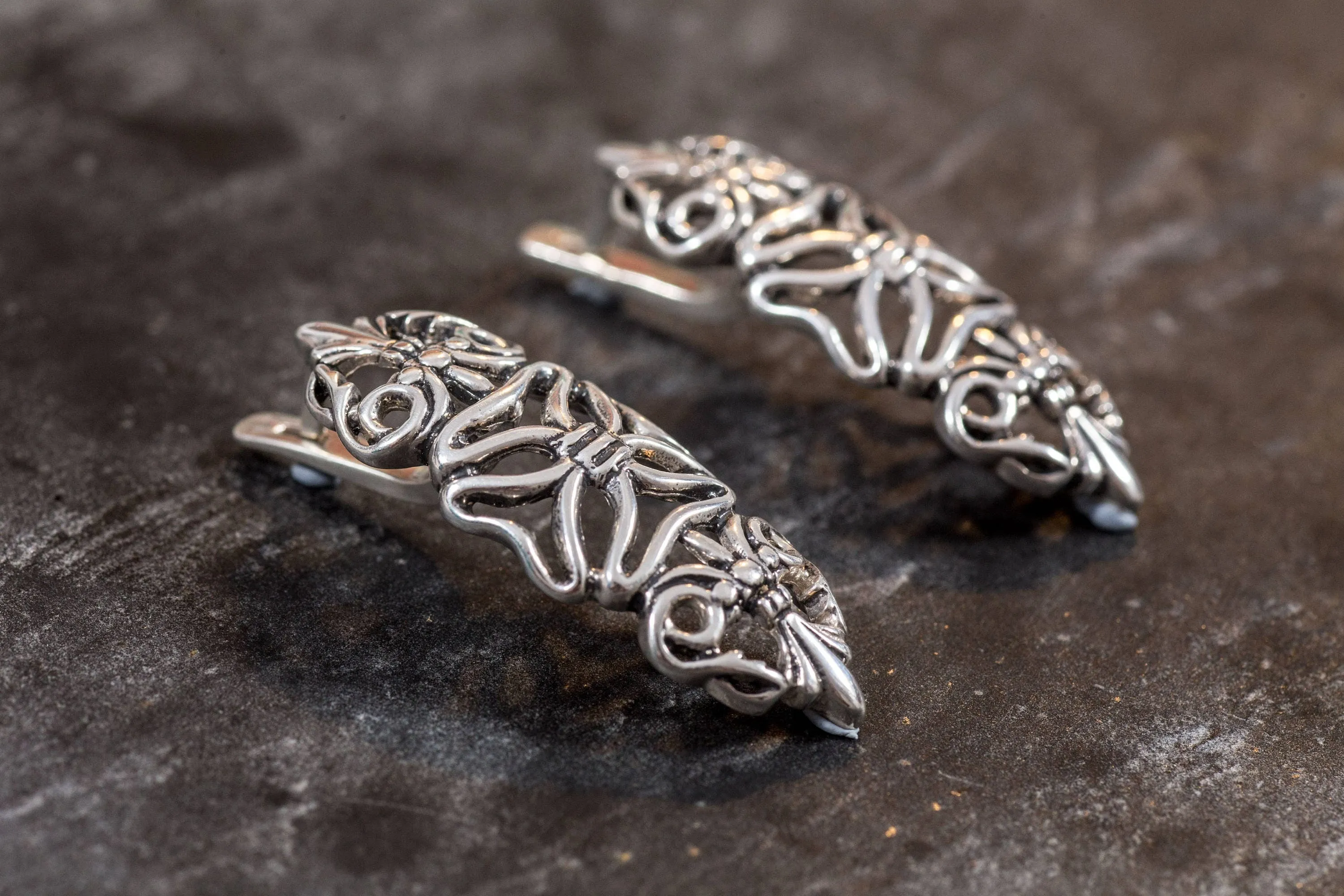 Long Silver Earrings - Ornamental Design Earrings - Statement Drop Earrings