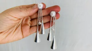 Long Silver Hmong Dangle Earrings. 0026