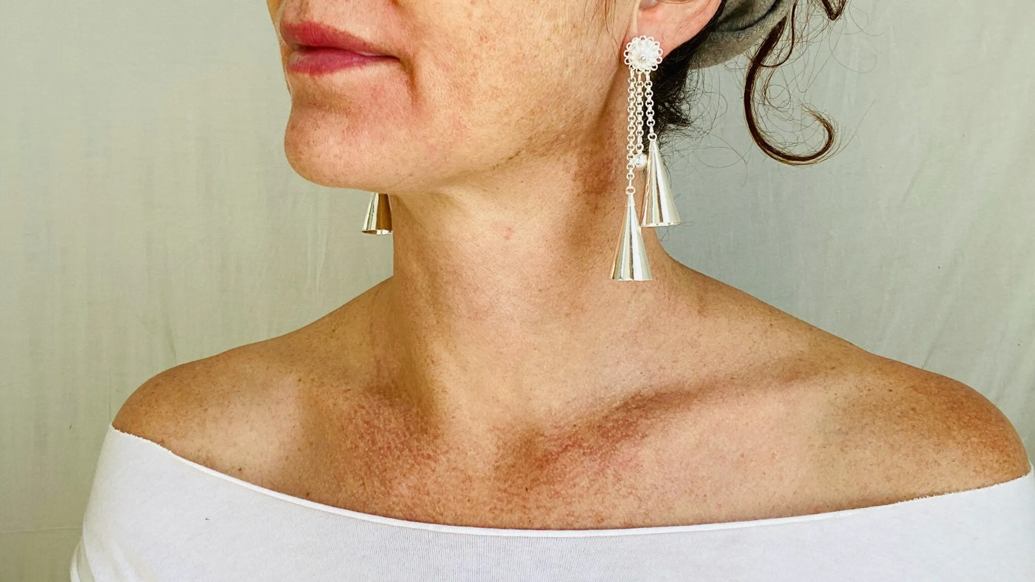 Long Silver Hmong Dangle Earrings. 0026