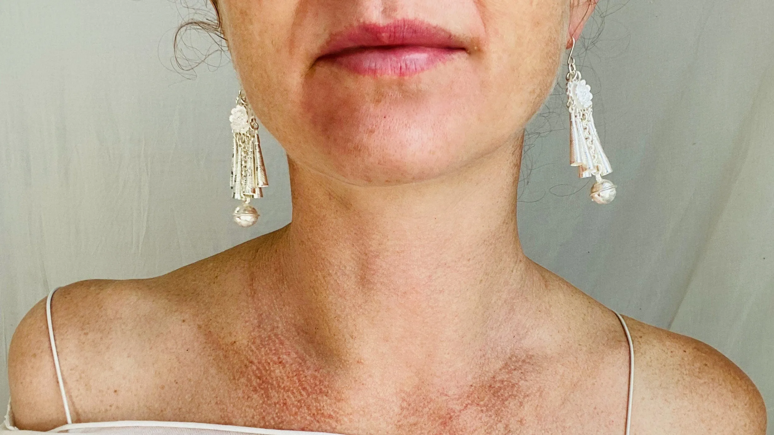 Long Silver Hmong Dangle Earrings. 0109