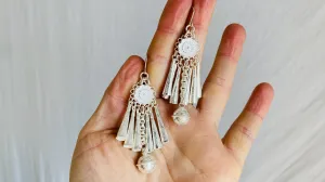 Long Silver Hmong Dangle Earrings. 0109