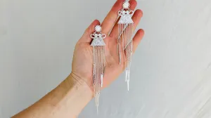Long Silver Hmong Dangle Earrings. 0111