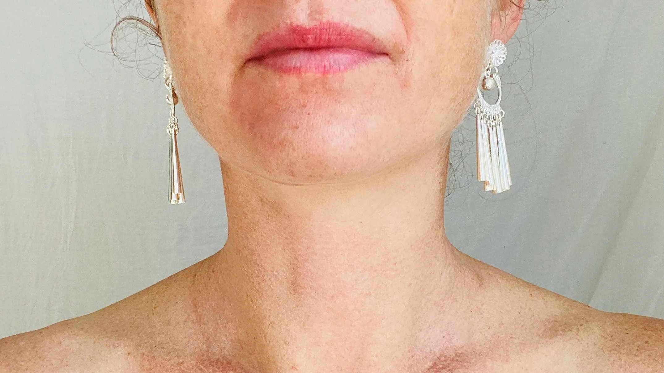 Long Silver Hmong Dangle Earrings. 0114