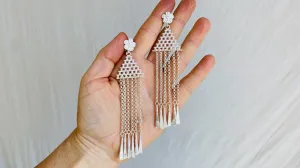 Long Silver Hmong Dangle Earrings. 0123