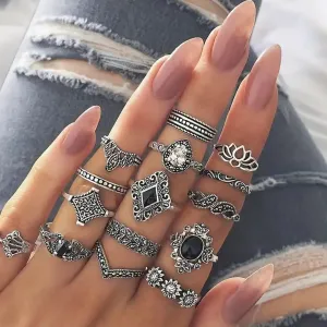 Lotus Silver Ring Set
