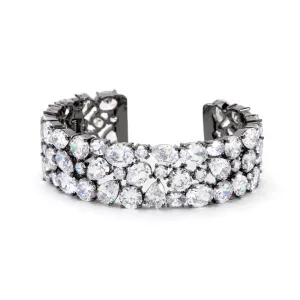 LOVCIA Glamorous Black Tone Jewel-Encrusted Cuff with Cubic Zirconia