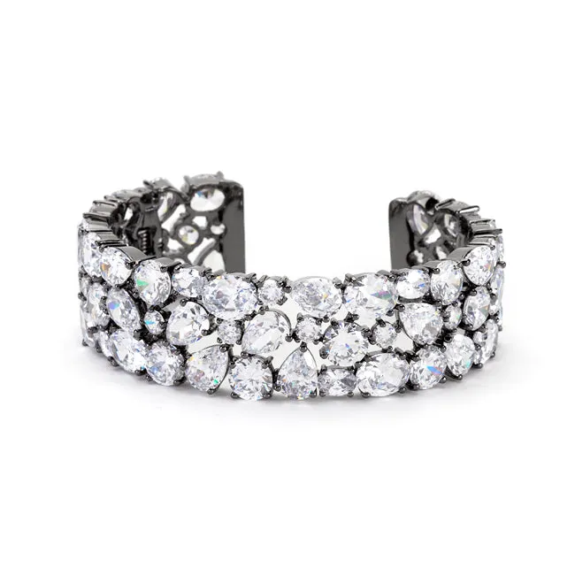 LOVCIA Glamorous Black Tone Jewel-Encrusted Cuff with Cubic Zirconia