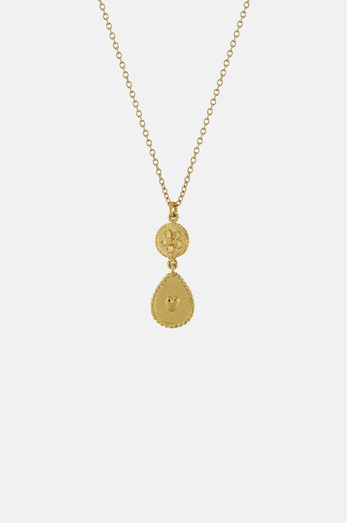 Love of Nature Heart & Flower Drop Necklace Gold