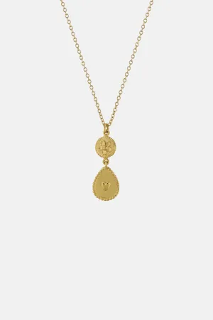 Love of Nature Heart & Flower Drop Necklace Gold