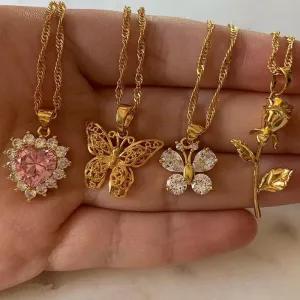 Lovely Heart, Butterfly, and Flower Pendant Necklaces