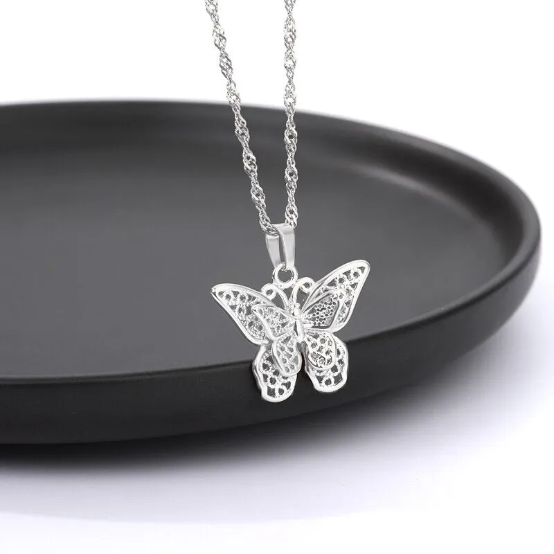 Lovely Heart, Butterfly, and Flower Pendant Necklaces